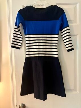 Kate Spade Striped Scuba Sweater Dress Blue Black White XS EUC